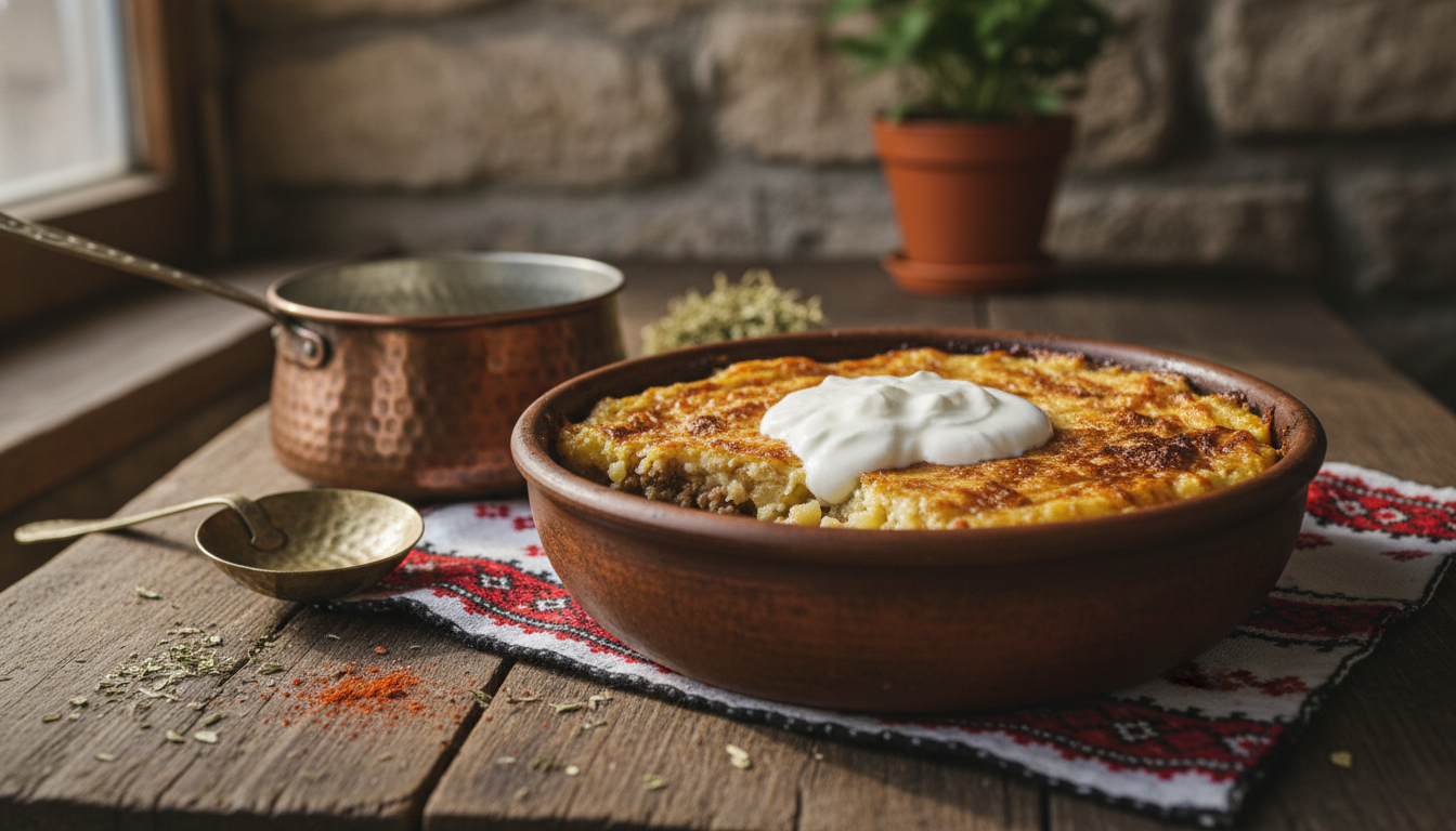 Мусака с картофи и кисело мляко